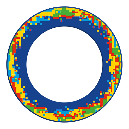 Marco para diana de píxeles McDart Dieses Bild zeigt das Produkt mit dem Namen 'MSF-H2_McDart_Pixel_Dartboard_Surround_Blau_2'. Es handelt sich vermutlich um ein Zubehör für Dartboards in blauer Farbe.