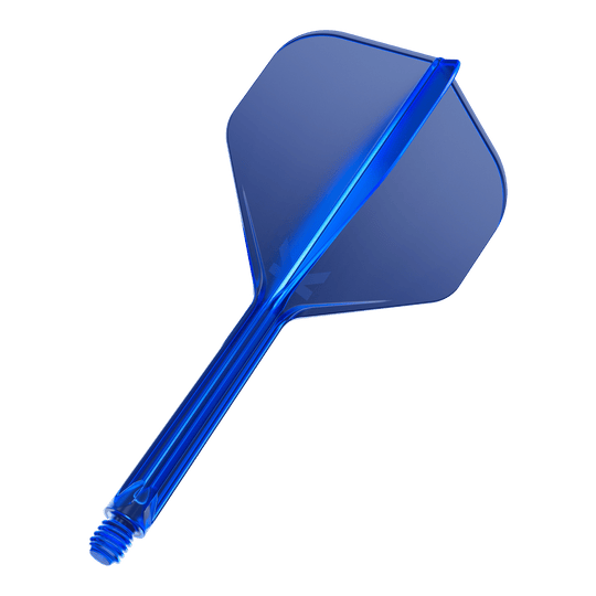 System lotu Target K-Flex No2 Standard – niebieski Das Bild zeigt einen blauen Dart-Flight mit integriertem Schaft. Der Flight ist durchsichtig und besitzt eine Standardform.