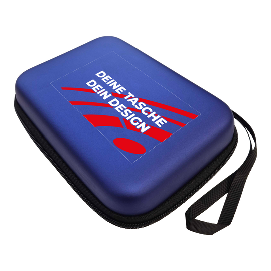 Etui na lotki System-4 z Twoim projektem Das Bild zeigt ein McDart System4 Dartcase in Blau Metallic. Das Etui ist geschlossen dargestellt.