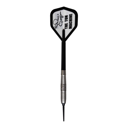 McKicks Alam Glazier Shark Machine Softdarts Auf dem Bild ist ein McKicks Alam Glazier Shark Machine Softdart zu sehen. Der Dartpfeil hat eine silberne Metallspitze und einen Flight mit der Aufschrift "THE TON MACHINE".