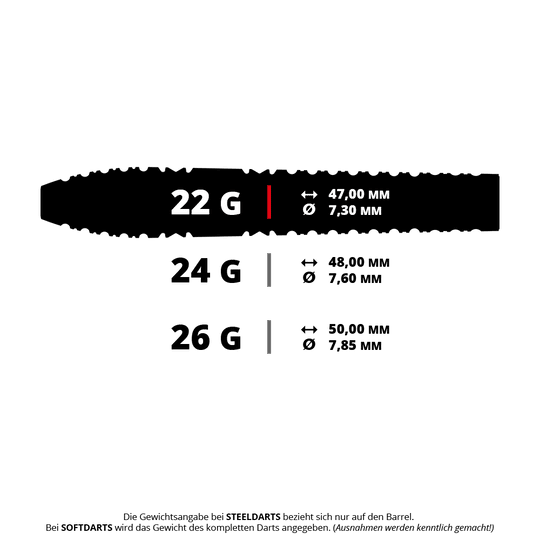 Gezeigt wird ein Target Bolide Envy 03 SP Steeldartpfeil mit 22 Gramm. Die Aufnahme hebt die Details des Dartpfeils hervor.