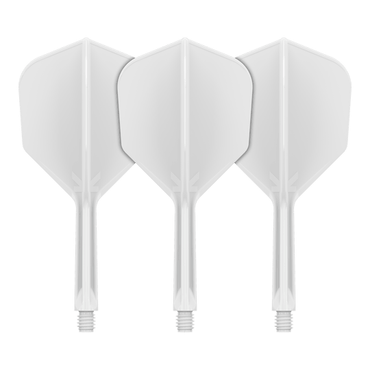 Système de vol Target K-Flex n° 6 - Blanc Das Bild zeigt vermutlich ein weißes Flight-System, wahrscheinlich Target K-Flex No6 mit 26 mm Länge. Es handelt sich um ein Dart-Zubehör.