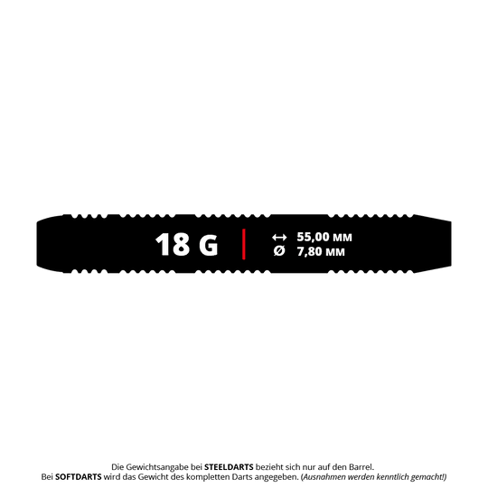 Šipky Target Josh Rock Brass měkké - 18g Das Bild zeigt einen Target Josh Rock Brass Softdart mit einem Gewicht von 18 Gramm. Die Länge beträgt 55,00 mm und der Durchmesser 7,80 mm.