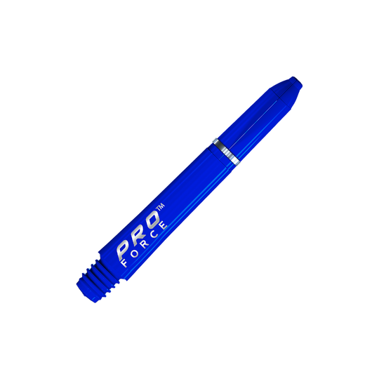 7011_104_Winmau_Pro-Force_Shafts_Blau_35mm_2 Das Bild zeigt einen blauen Winmau Pro-Force Shafts. Auf der Seite steht in weißer Schrift "PRO FORCE".