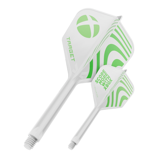 Target Xbox K-Flex No6 Flights - White Das Bild zeigt wahrscheinlich einen Target Xbox KFlex No6 Flights in der Größe 33mm. Es wird ein einzelnes Dart-Zubehör präsentiert.