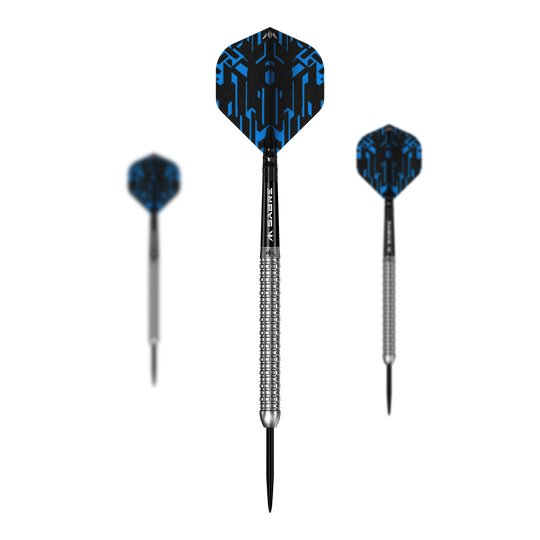 Freccette in acciaio argento Mission Jack Tweddell Ein Bild mit dem Dateinamen M002000_Mission_Jack_Tweddell_Silver_Steeldarts_1Set. Es zeigt wahrscheinlich ein Set aus silbernen Steeldarts.