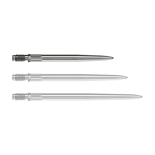Mission R2.5 Rapid Point SM1 Dartspitzen - Silber Eine silberne Dartspitze liegt vor weißem Hintergrund. Die Spitze ist eine Mission R25 Rapid Point SM1 mit einer Länge von 30mm.