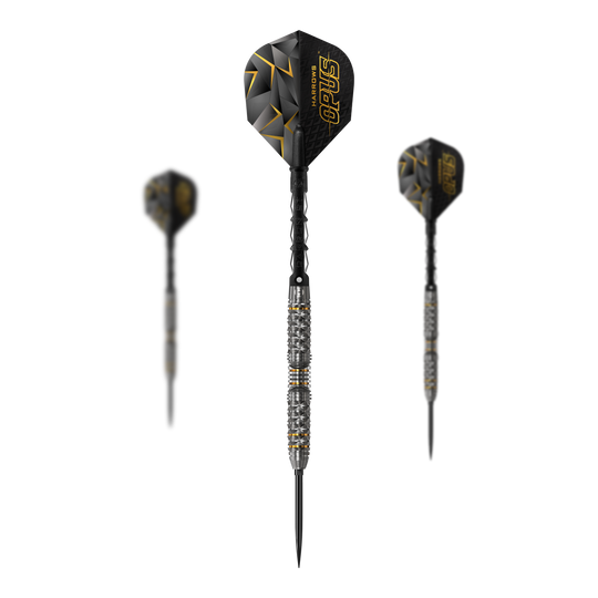 Fléchettes en acier Harrow's Opus Quick Point Harrows Opus Quick Point Steeldarts - 23g. Auf dem Bild ist ein Set Steeldarts mit dem Namen Harrows Opus Quick Point zu sehen.
