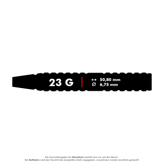 Šipky Winmau Willie O'Connor ocelové - 23g Dieses Bild zeigt das Barrel des Winmau Willie O'Connor Steeldarts mit einem Gewicht von 23 Gramm. Die Länge beträgt 50,80 mm und der Durchmesser 6,75 mm.