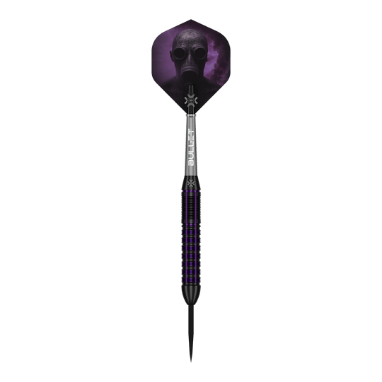 Bullet Toxic Brass Steel Darts - 23 g Abgebildet ist ein einzelner Bullet Toxic Brass Steeldart - 23g. Der Dart besteht aus Messing und hat ein markantes Design.