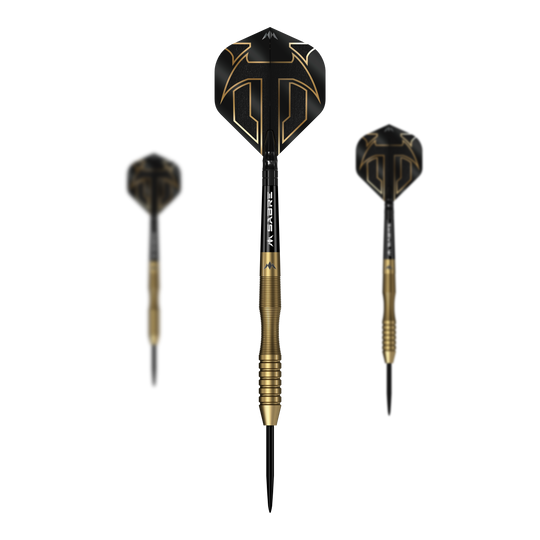Freccette Mission Viktor Tingstrom Gold Steel - 22 g Mission Viktor Tingstrom Gold Steeldarts - 22g als Set dargestellt. Das Foto zeigt das komplette Set der Steeldarts.