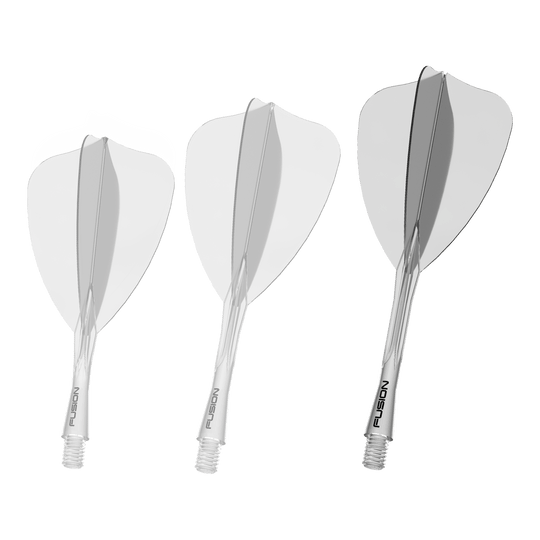 Winmau Fusion Flight Shaft System Arrow Clear Das Bild zeigt ein Winmau Fusion Flight Shaft System in klarer 34mm Ausführung. Es handelt sich um einen Bestandteil für Dartpfeile.