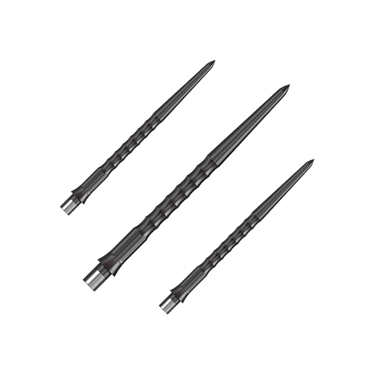 Caliburn System Steeldart Tips - Ripple - NoLip - Black Dargestellt ist ein Set schwarzer Steeldartspitzen mit Ripple NoLip Design, 36 mm lang. Diese sind Bestandteil des Caliburn Evo Systems.