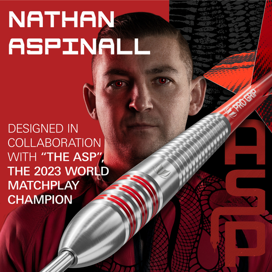 Šipky Target Nathan Aspinall Brass Steel - 22g Abgebildet sind die Target Nathan Aspinall Brass Steeldarts, Gewicht 22g. Dieses Produkt wird speziell für Steeldartspieler angeboten.