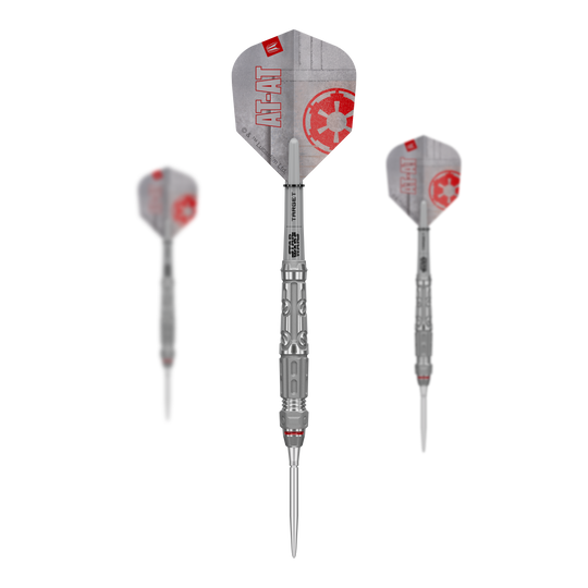 Target Star Wars AT-AT Swiss Point Steeldarts Auf dem Bild ist das Produkt Target Star Wars AT-AT Swiss Point Steeldarts im Set zu sehen. Es zeigt die Zusammenstellung der Dartpfeile in ihrer Verpackung.