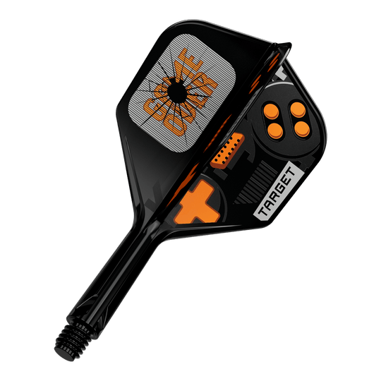 Target K-Flex Game Over No6 Vols Das Bild zeigt einen einzelnen Dart Flight. Es handelt sich um das Modell 410576 Target K-Flex GameOver No6 Flights 19mm.