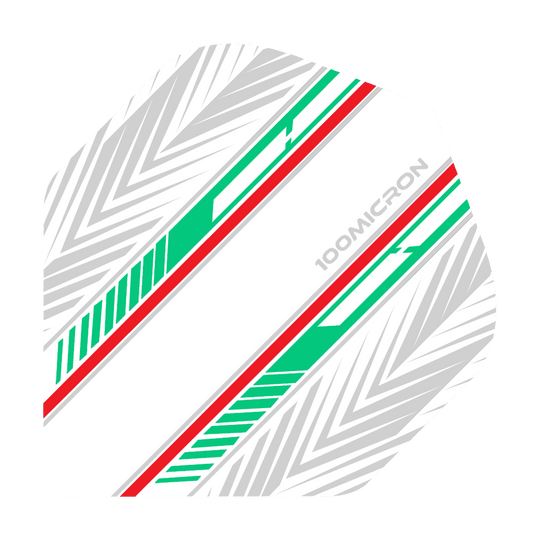 Letky pro pětiboj bílé/zelené/červené Pentathlon Flights weiß/ farbig/ rot sind einzeln abgebildet. Die Flights zeigen drei verschiedene Farben.