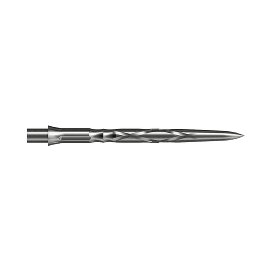 Caliburn System steel dart tips - HAN G2 - Silver Dies ist eine silberne Steeldartspitze mit einem gedrehten Design. Sie ist lang und schlank, ideal für präzises Werfen.