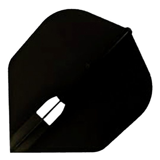 LSF50 Das Bild zeigt ein schwarzes, schaufelartiges Metallobjekt mit einer Öffnung in der Mitte. Es hat eine leicht gebogene, spitze Form.