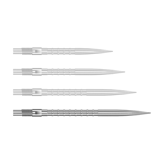 Harrows Quick Point Heavy Metal Dartspitzen - Silber Zu sehen ist eine silberne Dartspitze Quick Point Heavy Metal Grip mit 40 mm Länge. Die Spitze ist detailliert abgebildet.