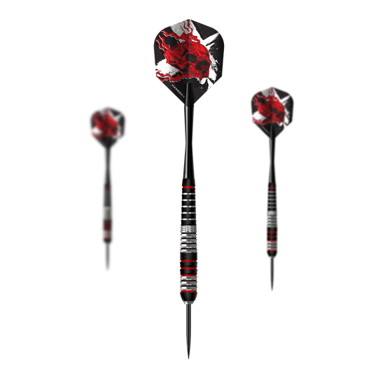 Fléchettes en laiton et acier Ryan Searle Heavy Metal Harrows Diese Abbildung zeigt ein Set der Harrows Heavy Metal Ryan Searle Brass Steeldarts. Im Set sind mehrere Darts desselben Modells enthalten.