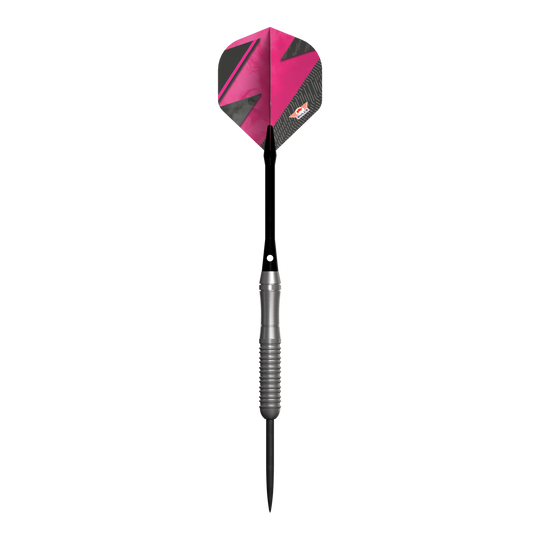 Dardos de acero Bulls NL Lightning Pink Der Bulls NL Lightning Pink Steeldart hat eine auffällige pink-schwarze Flight. Der Schaft ist silberfarben und geriffelt für besseren Halt.