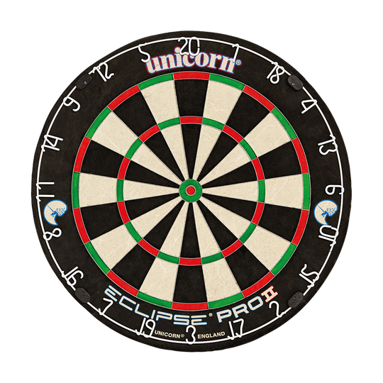 Unicorn Eclipse Pro 2 Dartboard Das Bild zeigt ein Unicorn Eclipse Pro 2 Dartboard. Die Sektoren sind deutlich markiert.