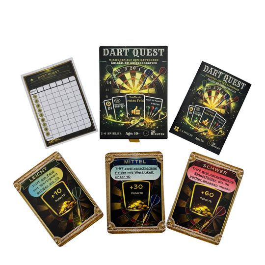 Dart Quest Kartenspiel Auf diesem Bild sieht man das Dart Quest Kartenspiel. Es sorgt für Spaß und Abwechslung.