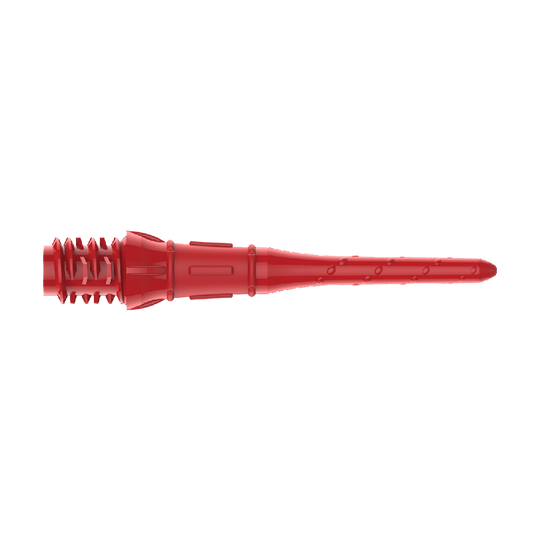 Premium Lippoints (30er Pack) - Spitzen Das Bild zeigt eine rote Dartspitze aus Kunststoff. Sie hat ein spezielles Design mit Rillen und einer verstärkten Basis.