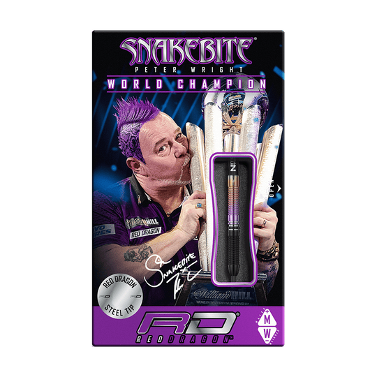 RD2173_Red_Dragon_Peter-Wright_Snakebite_World_Champion_2020_Edition_Steeldarts_3_NEU Auf der Verpackung sind die "Red Dragon Peter Wright Snakebite World Champion 2020 Edition Steeldarts" abgebildet. Das Design zeigt Peter Wright mit Pokal und den enthaltenen Dartpfeilen im Vordergrund.