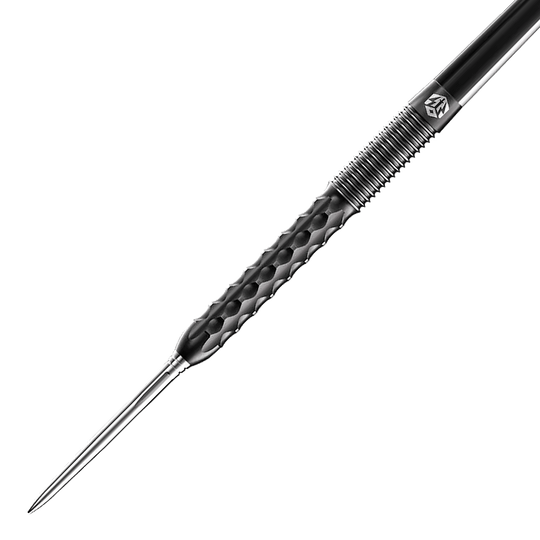 Das Bild zeigt einen Caliburn Sword S1 Steeldart. Der Dartpfeil hat eine silberne Spitze und einen schwarz strukturierten Griff.