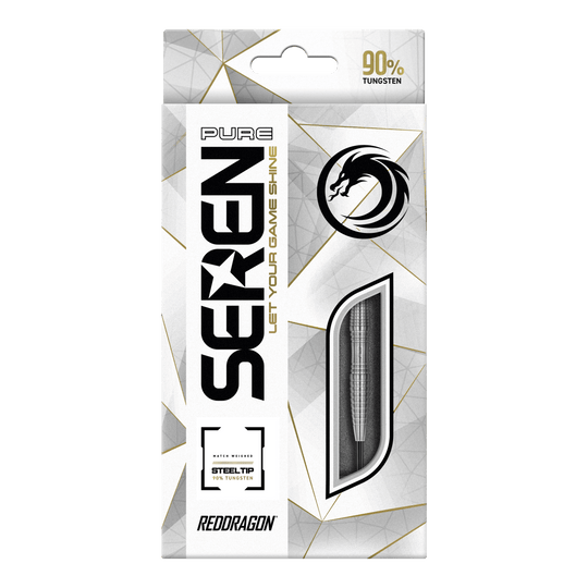 Red Dragon Seren 3 Pure Steeldarts Die Abbildung zeigt die Verpackung der "Red Dragon Seren 3 Pure Steeldarts". Auf der Verpackung steht, dass die Darts aus 90% Tungsten bestehen.