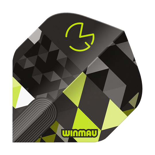 Letky Winmau Prism Delta MvG Logo Green No2 Standard Das Bild zeigt Winmau Prism Delta MvG Logo Green No2 Standard Flights. Es handelt sich um ein Set Flight-Aufsetzer.