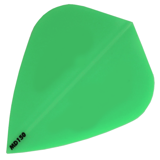 MD150-Kite-Gr-n Das Bild zeigt das Produkt "McDart MD150 - Kite Flight". Es handelt sich um ein grünes Dart-Flight mit der Aufschrift "MD150" in der unteren Ecke.