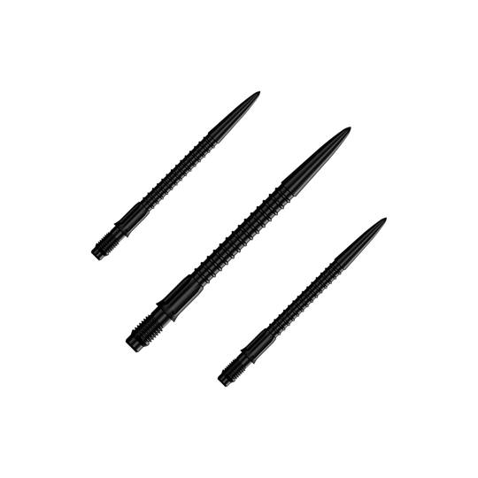 Mission R2.5 Rapid Point GV1 Dartspitzen - Schwarz Ein Set schwarzer Dartspitzen ist abgebildet. Die Spitzen sind für Darts und 30 mm lang.