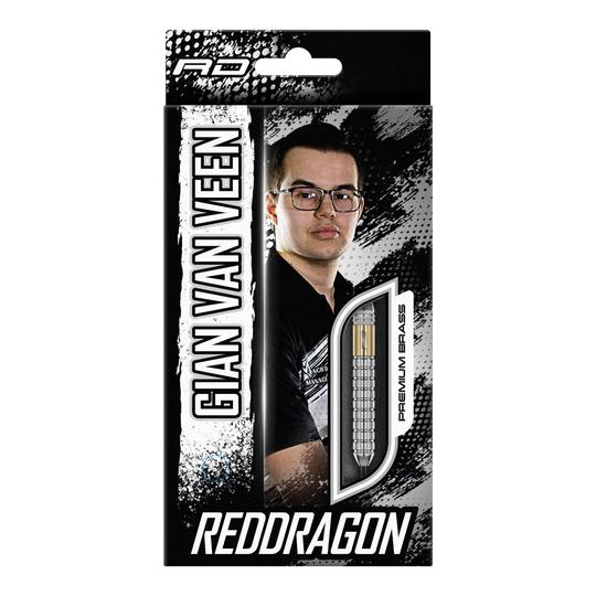 Red Dragon Gian Van Veen Messing Steeldarts - 21 g Abgebildet sind die Red Dragon Gian Van Veen Brass Steeldarts mit 21 g Gewicht. Die hochwertigen Steeldarts sind perfekt für den Einsatz im Turniersport.