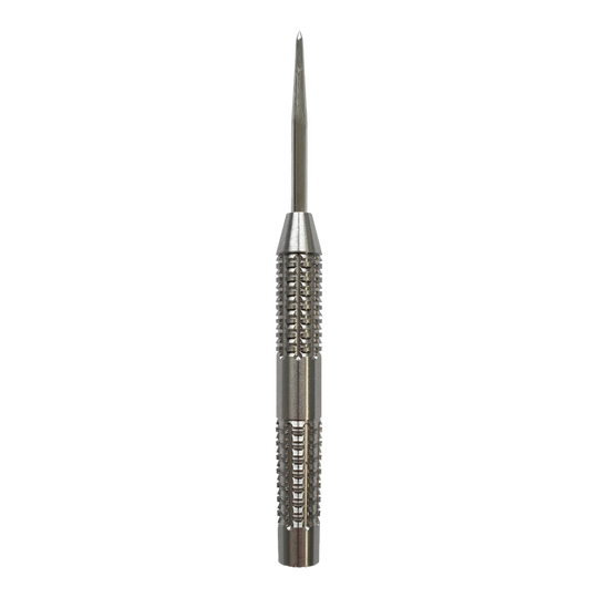 Canne per freccette in acciaio SilverGrip McDart Das Bild zeigt einen McDart SilverGrip Steeldart Barrel. Der Dart ist aus Metall und hat eine strukturierte Grifffläche für besseren Halt.