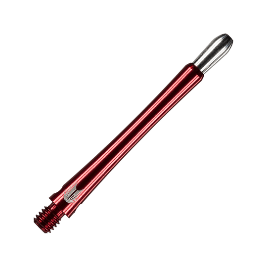 146240_Target_Grip_Style_Aluminium_Shafts_Rot_485mm_2 Das Bild zeigt einen roten Aluminium-Dartshaft im Grip-Stil. Das Produkt hat ein glänzendes Finish und ein silbernes Ende.