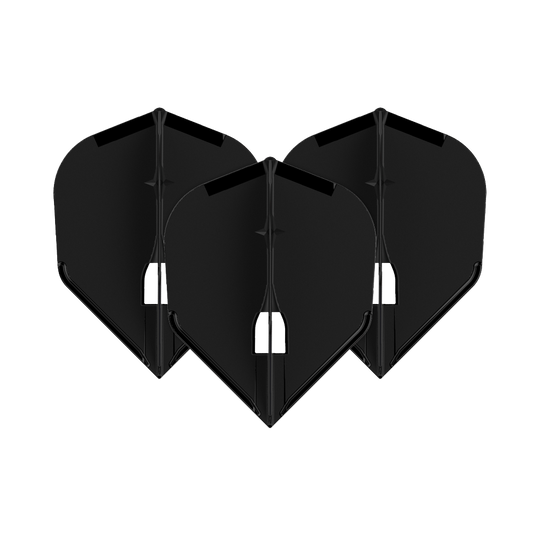 L-Style Champagne L3PRO Shape Flights Auf dem Bild sind drei schwarze Dartflights zu sehen. Sie haben eine klassische, abgeflachte Form und stehen nebeneinander.