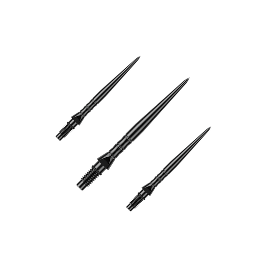 Ocelové hroty na šipky Winmau Switch Point Wave - černé Das Bild stellt ein Set schwarzer Steeldartspitzen in der Länge von 26 mm dar. Dieses Set ist für Steeldartspieler gedacht.