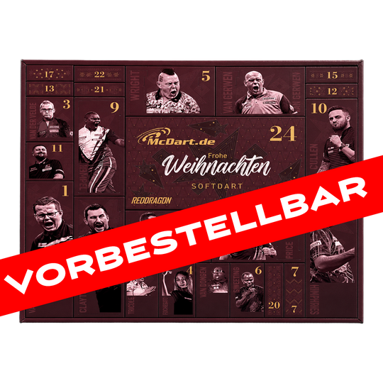 McDart Premium Adventskalender 2026 voor softdartspelers Abbildung des McDart Premium Adventskalender 2026 für Softdart-Spieler. Das Produkt richtet sich an Fans des Softdarts.