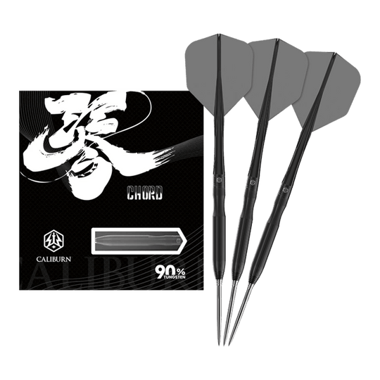 Ocelové šipky Caliburn Chord C1 - 21,5 g Dieses Bild zeigt den Caliburn Chord C1 Steeldart mit 21,5g in voller Länge. Der Pfeil ist klar und detailliert dargestellt.