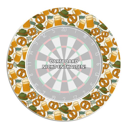 McDart Bierfest Dartboard Surround Dieses Bild stellt das McDart Bierfest Dartboard Surround dar. Es schützt die Wand beim Dartspielen und ist im Bierfest-Design gestaltet.