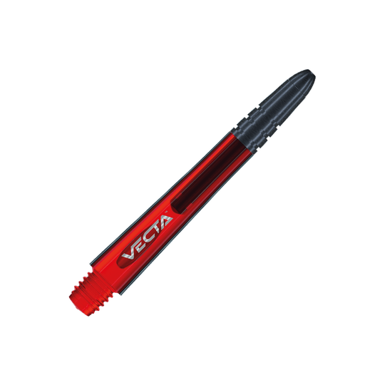 7025-203_Winmau_Vecta_Shafts_Rot_40mm_2 Das Bild zeigt einen Winmau Vecta Shaft in der Farbe Rot. Der Schaft ist elegant gestaltet und trägt die Aufschrift "VECTA".