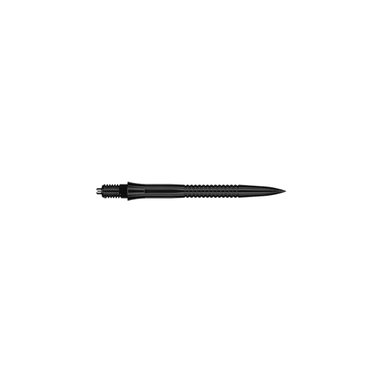 Zu sehen ist eine EVO201 Caliburn EZ-EVO Dartspitze mit Rillen in Schwarz und einer Länge von 28 mm. Die Dartspitze eignet sich besonders für den Einsatz im Dartsport.