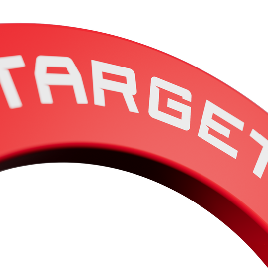 Obložení terče s vroubkovaným terčem Das Produkt zeigt eine rote Dartboard-Umrandung. Die Perspektive kommt von oben.