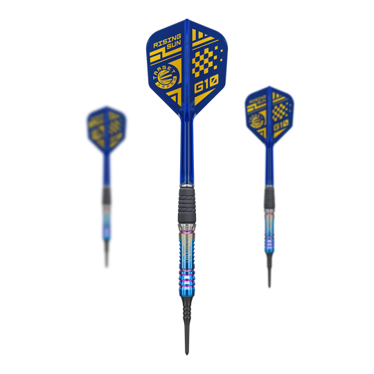 Miękkie lotki Target Japan Rising Sun GEN10 - 21,5 g Auf dem Foto ist das Set Target Japan Rising Sun GEN10 Softdarts - 21,5g zu sehen. Das Set enthält mehrere hochwertige Dartpfeile.