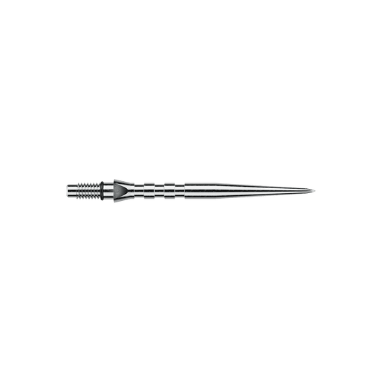 Winmau Switch Point Groove steel dart tips - Silver Effect Das Bild zeigt eine silberne Winmau Switch Point Groove Steeldartspitze mit einer Länge von 30mm. Die Dartspitze hat eine strukturierte Oberfläche und ist aus Metall gefertigt.