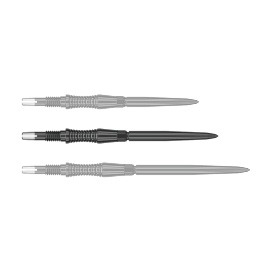 Target Swiss Point Dart Tips Signature RST - Black Auf dem Bild sind schwarze Dartspitzen mit RST-Profil, 35mm, von Target Swiss Point zu sehen. Die Spitzen werden einzeln dargestellt.