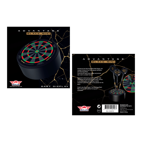 Bulls NL Advantage Black Mini Dart Display Darthalter Das Bild zeigt den Bulls NL Advantage Black Mini Dart Display Darthalter. Der Halter ist ideal zur Ausstellung von Mini-Darts.